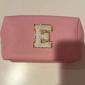 Pink Cosmetic Pouch with Letter E
